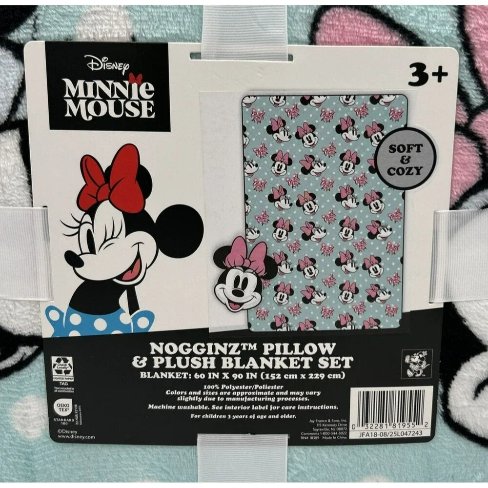 NOGGINZ Disney Minnie Mouse Pillow And Blanket Gift Set, large 60”x90” BRAND NEW